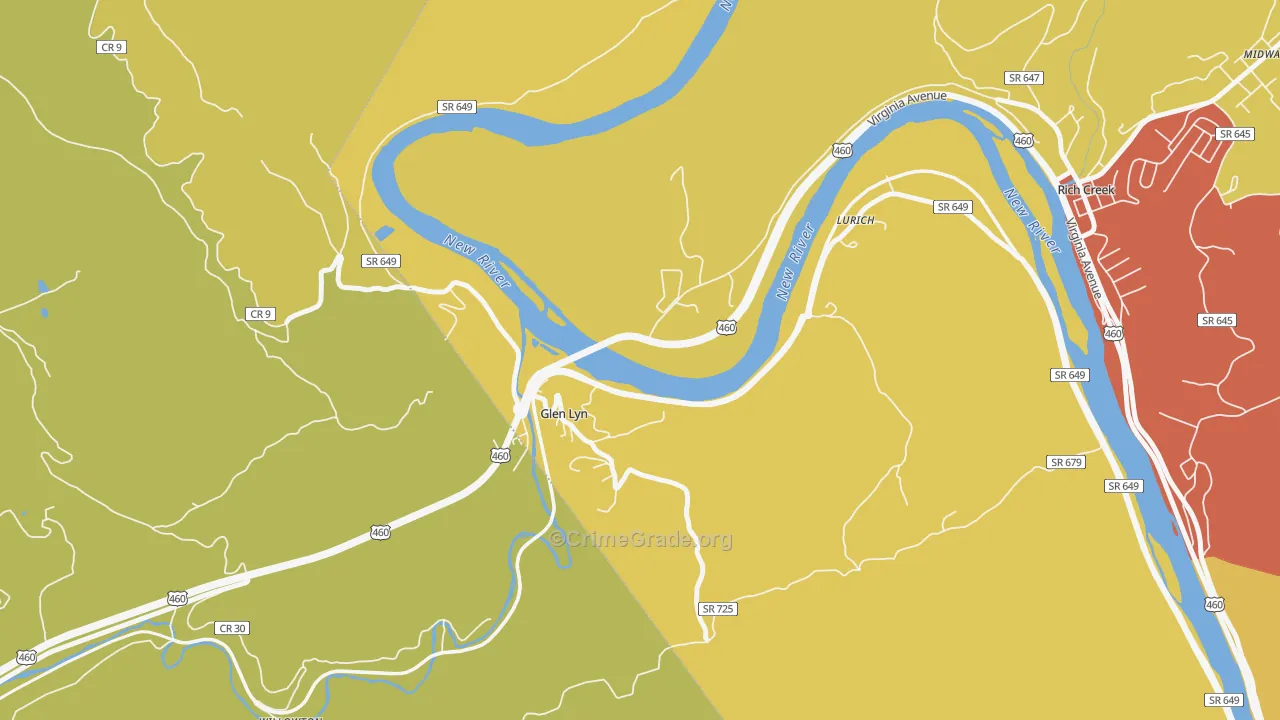 Glen Lyn, VA Map of Robbery Rates