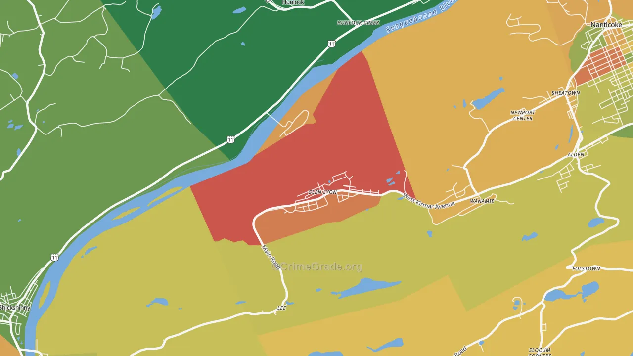 Glen Lyon, PA Map of Robbery Rates