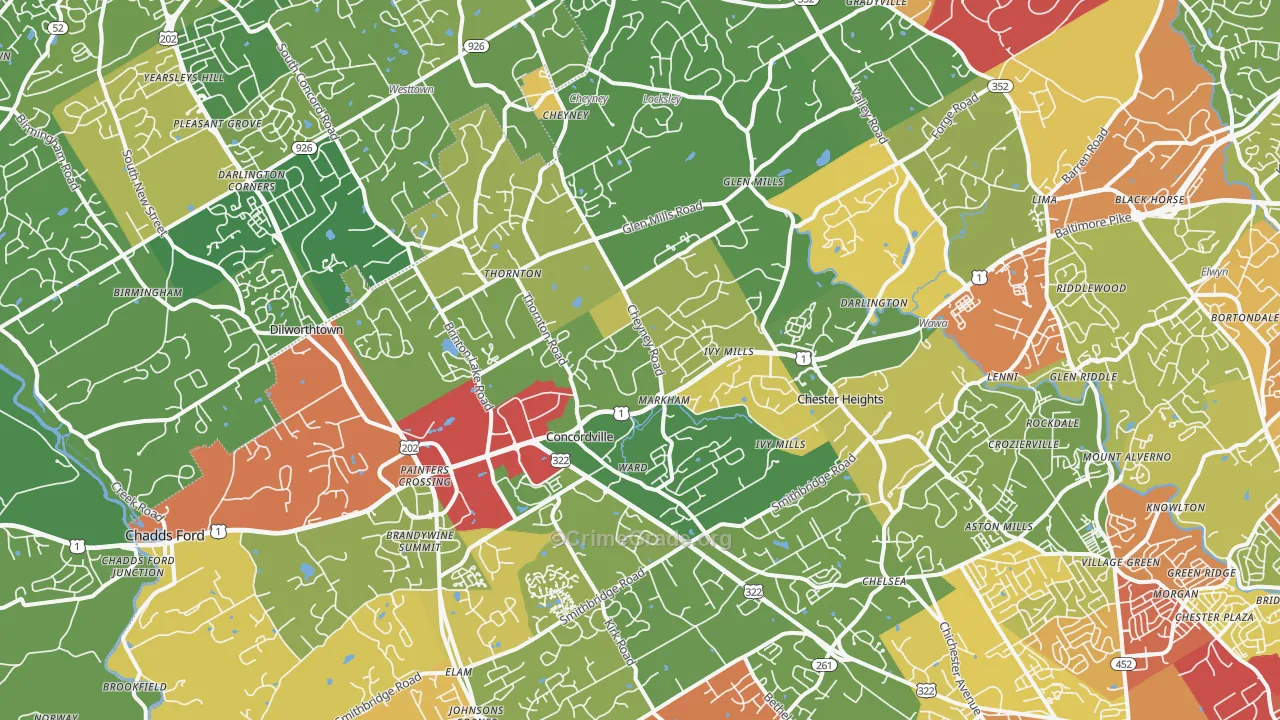 Glen Mills, PA Map of Robbery Rates