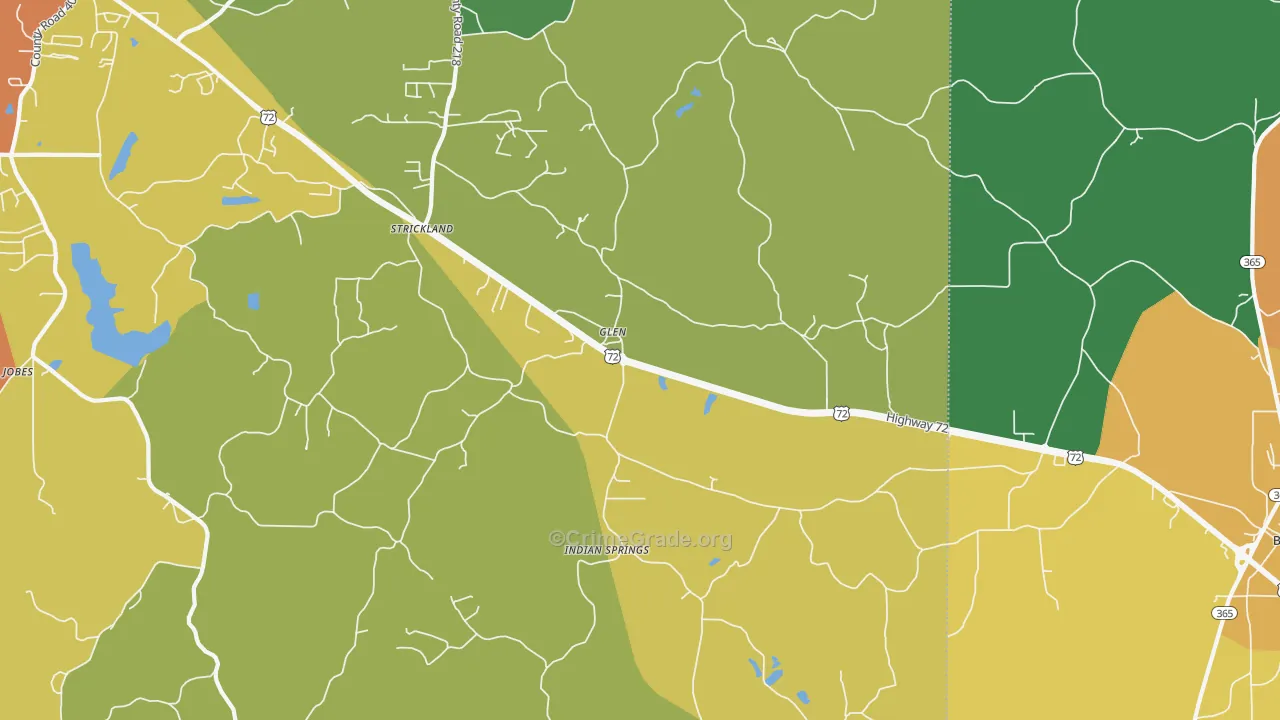 Glen, MS Map of Robbery Rates