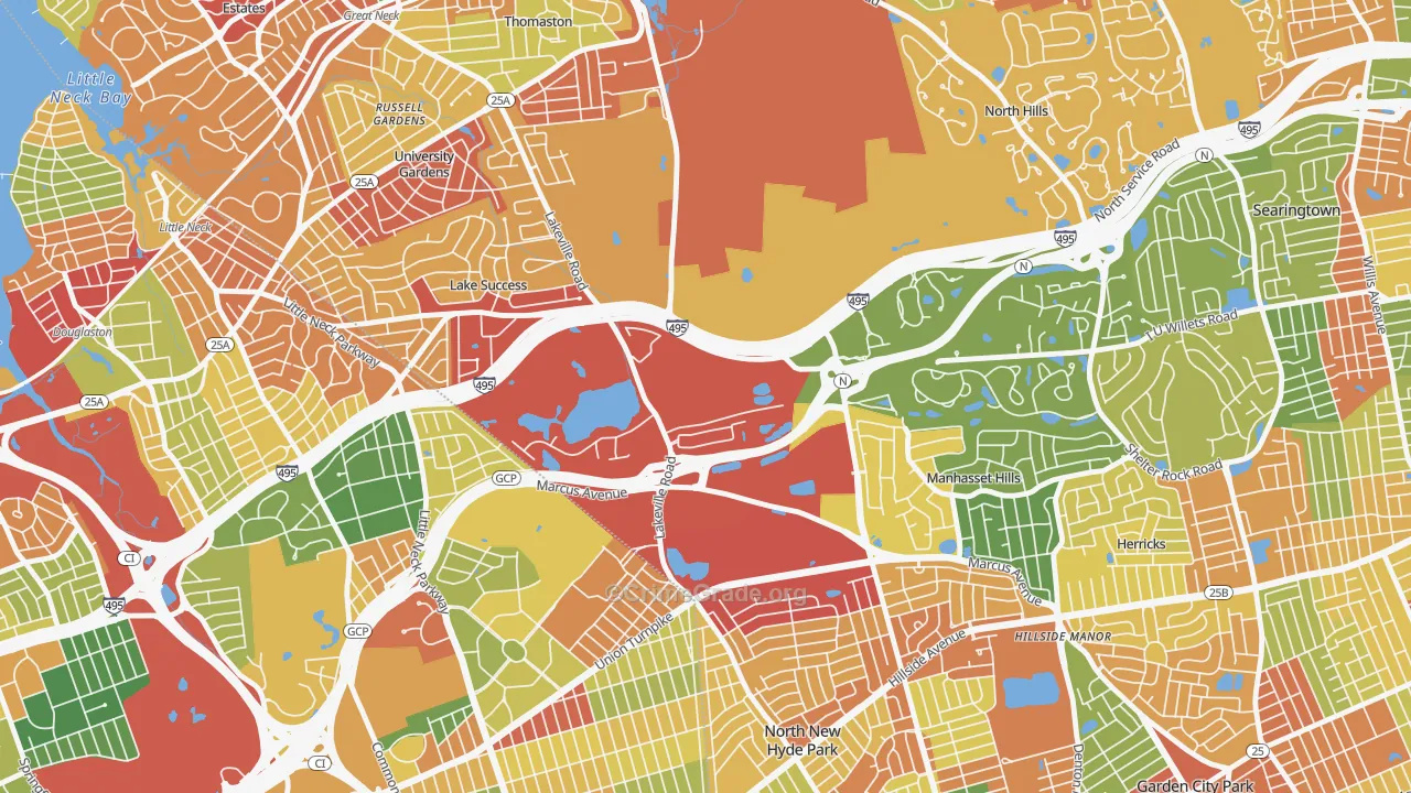 Glen Oaks, NY Map of Robbery Rates