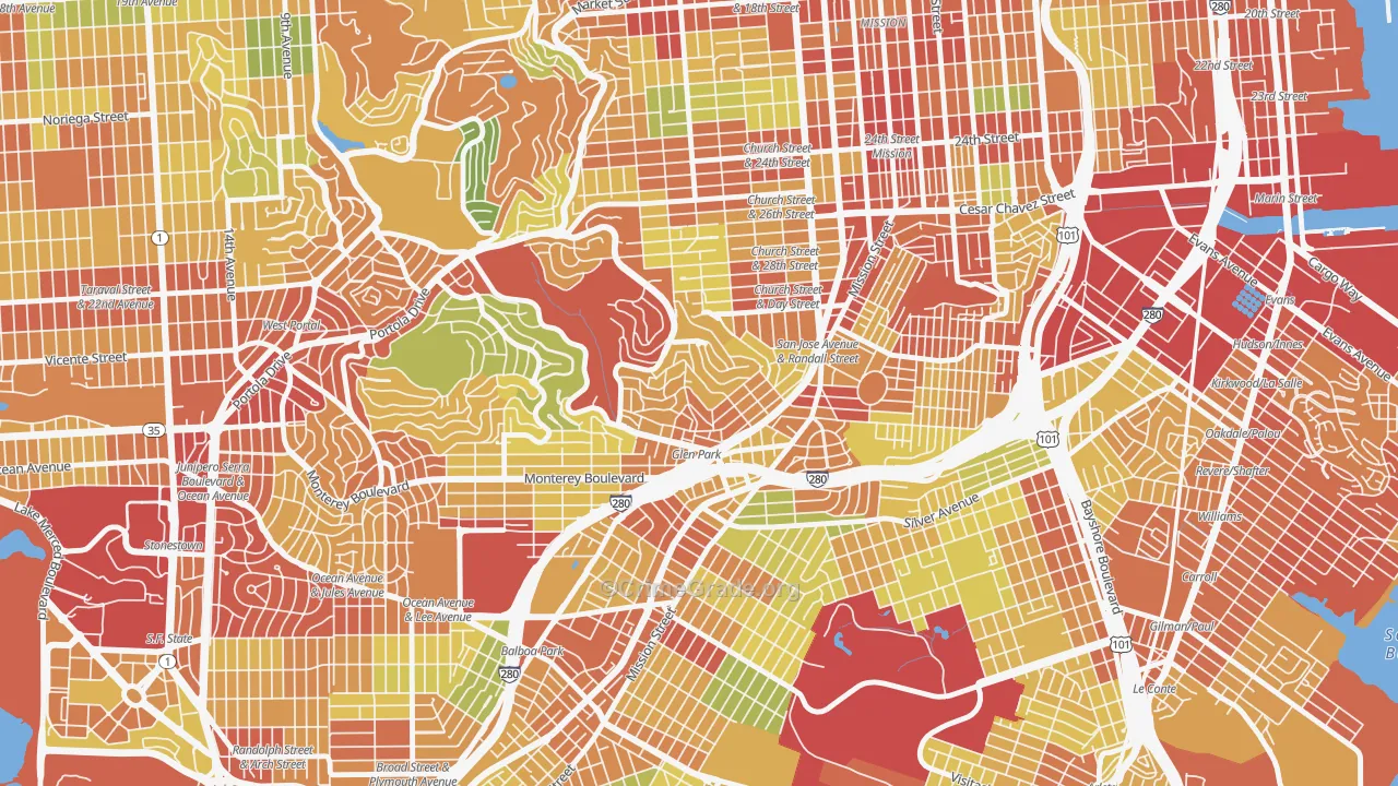 Glen Park, San Francisco, CA Map of Robbery Rates