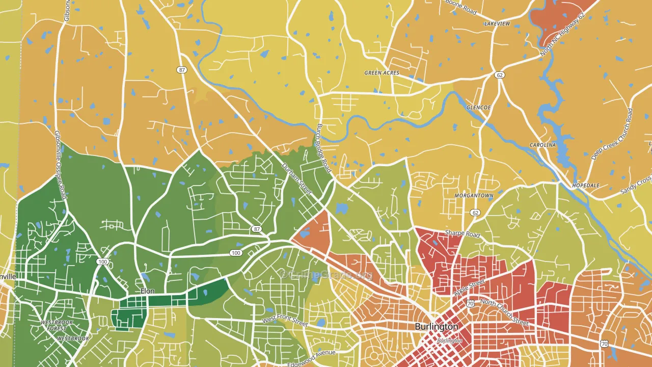 Glen Raven, NC Map of Robbery Rates