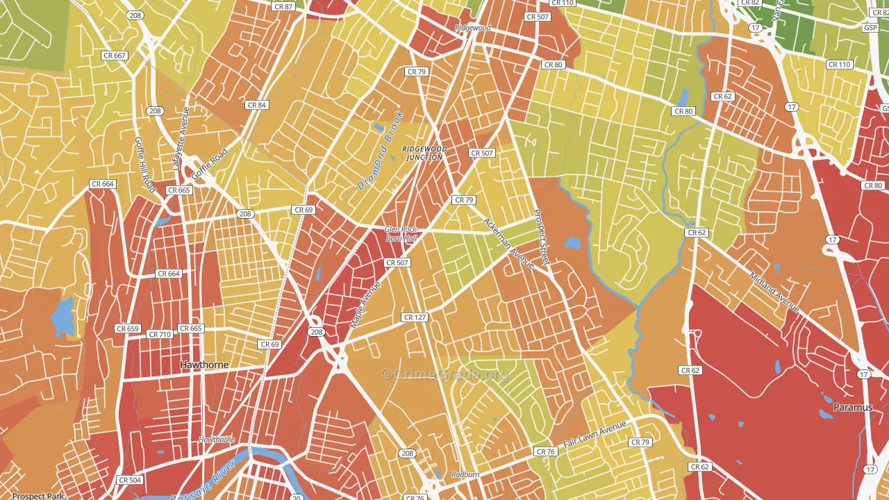 Glen Rock, NJ Map of Robbery Rates