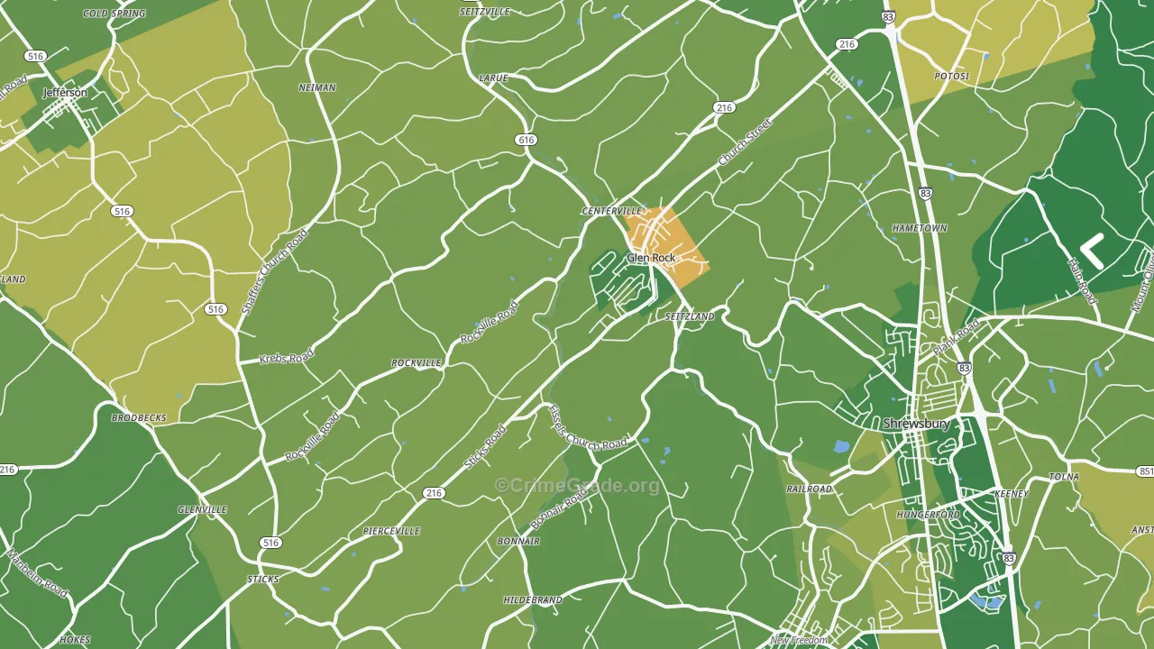 Glen Rock, PA Map of Robbery Rates