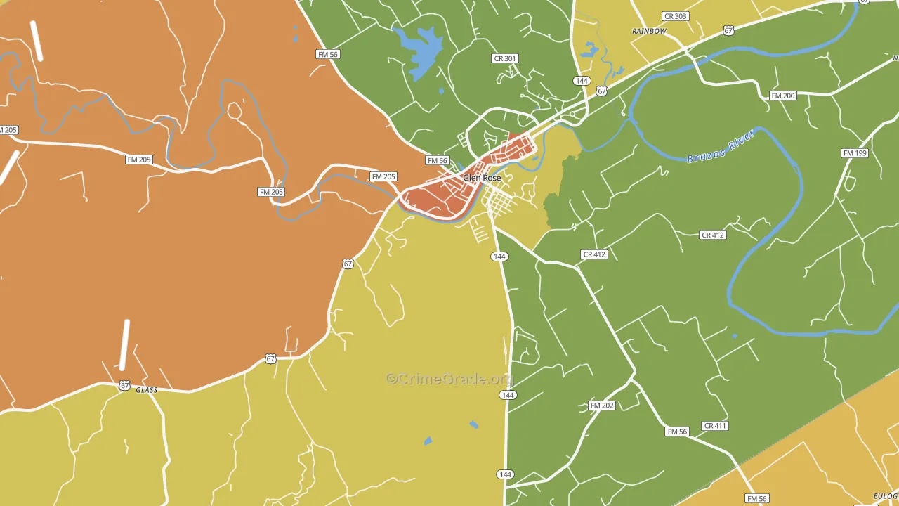 Glen Rose, TX Map of Robbery Rates