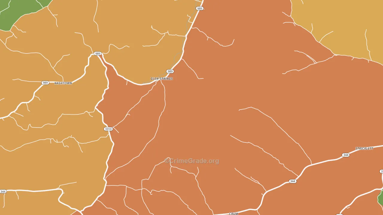 Glen Springs, KY Map of Robbery Rates