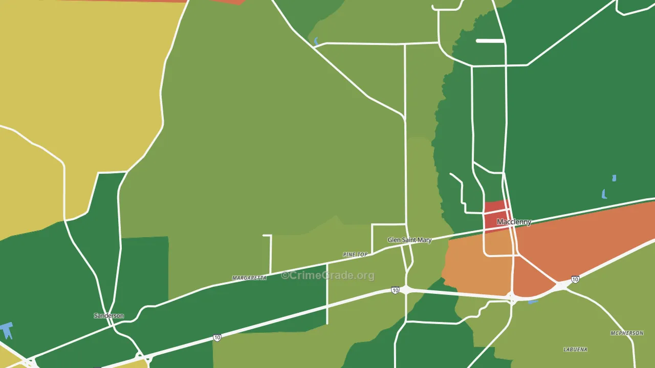 Glen St. Mary, FL Map of Robbery Rates