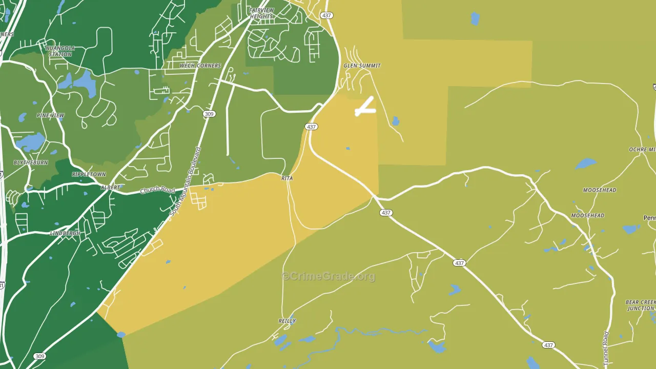 Glen Summit, PA Map of Robbery Rates