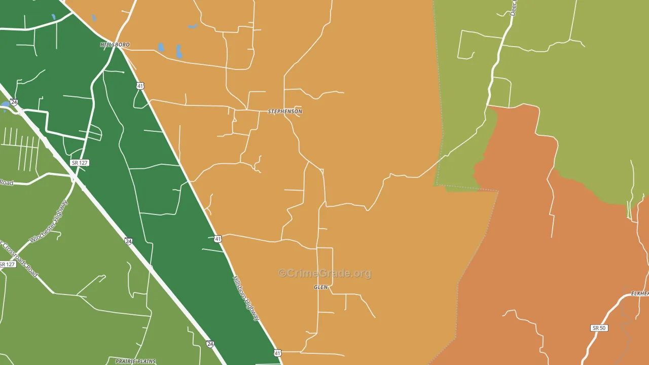 Glen, TN Map of Robbery Rates