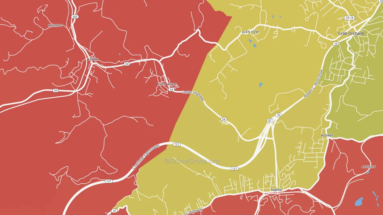 Glen White, WV Map of Robbery Rates