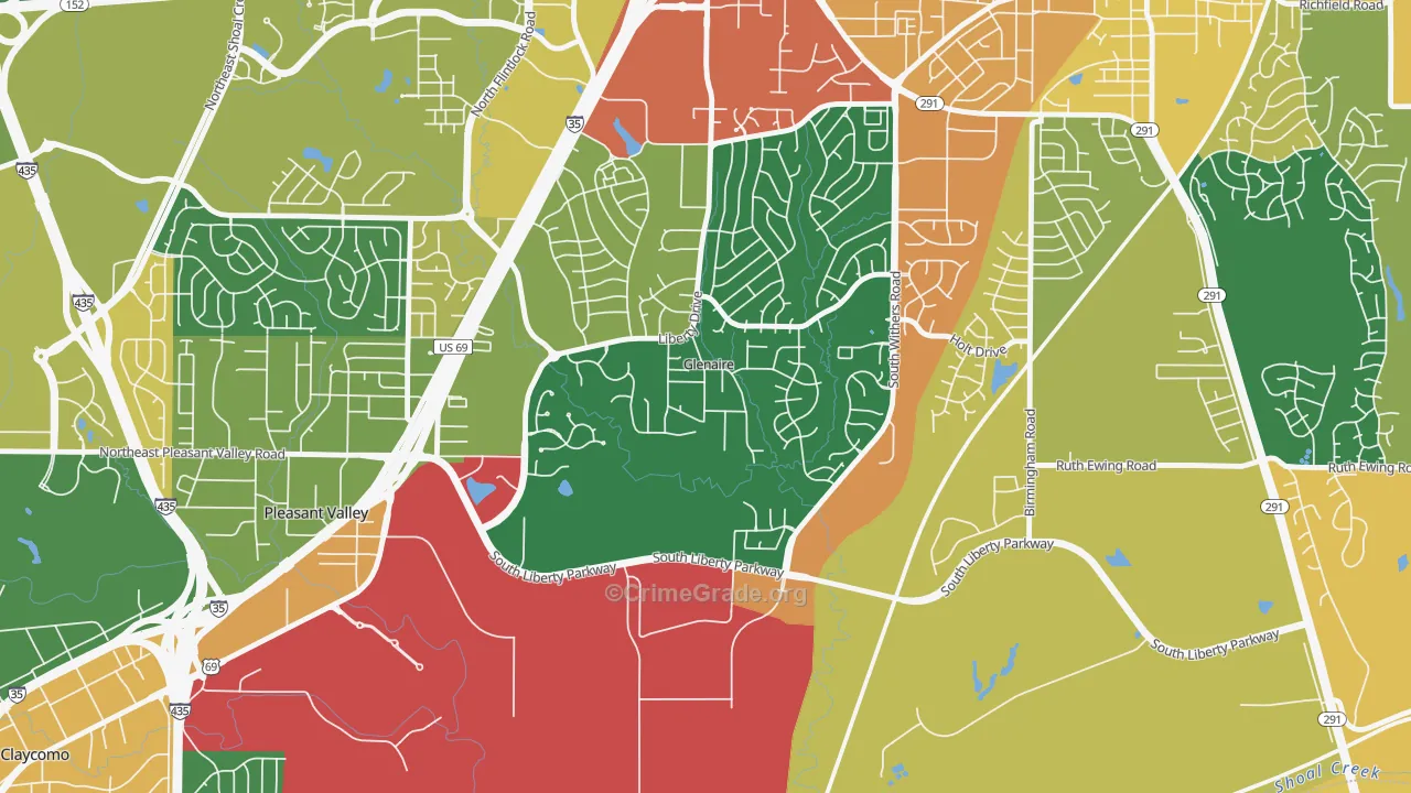 Glenaire, MO Map of Robbery Rates