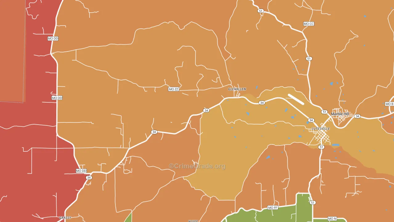 Glenallen, MO Map of Robbery Rates