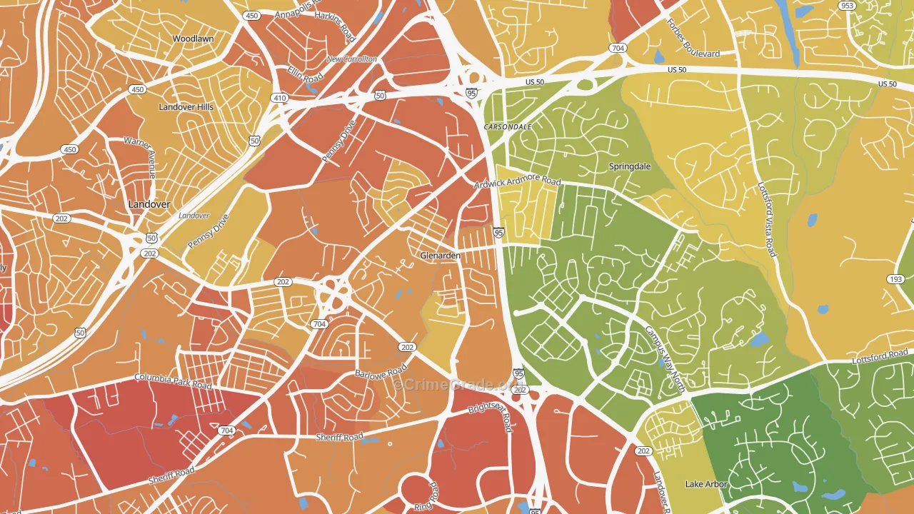 Glenarden, MD Map of Robbery Rates