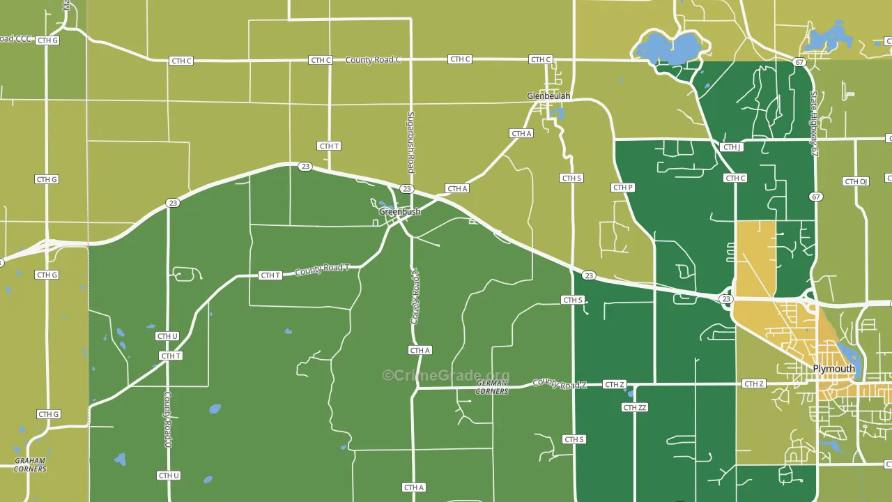 Glenbeulah, WI Map of Robbery Rates