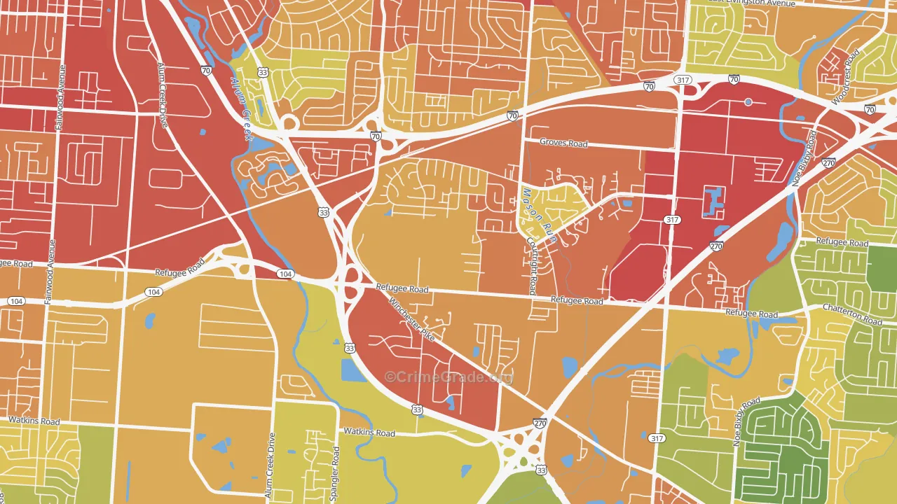 Glenbrook, Columbus, OH Map of Robbery Rates