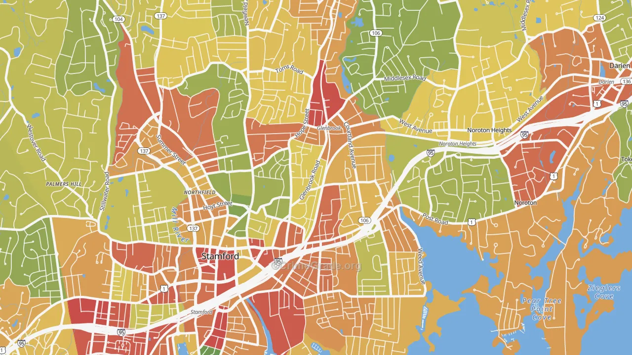 Glenbrook, Stamford, CT Map of Robbery Rates