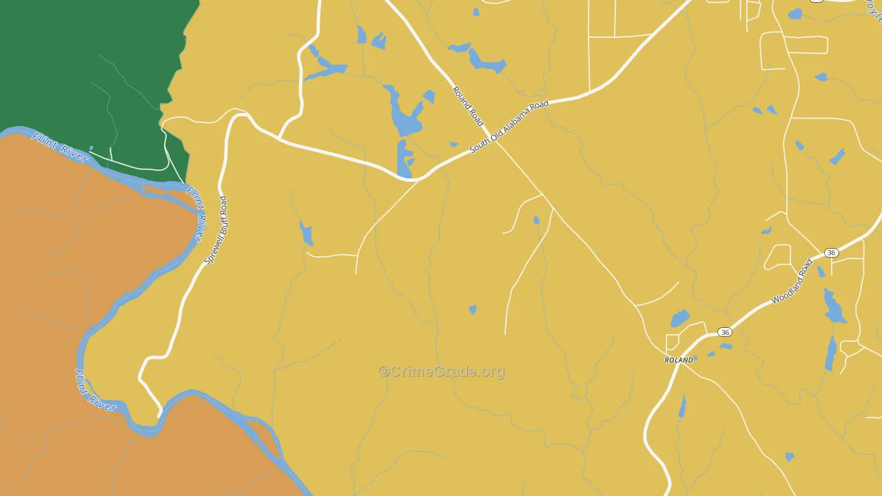 Glencliff, GA Map of Robbery Rates