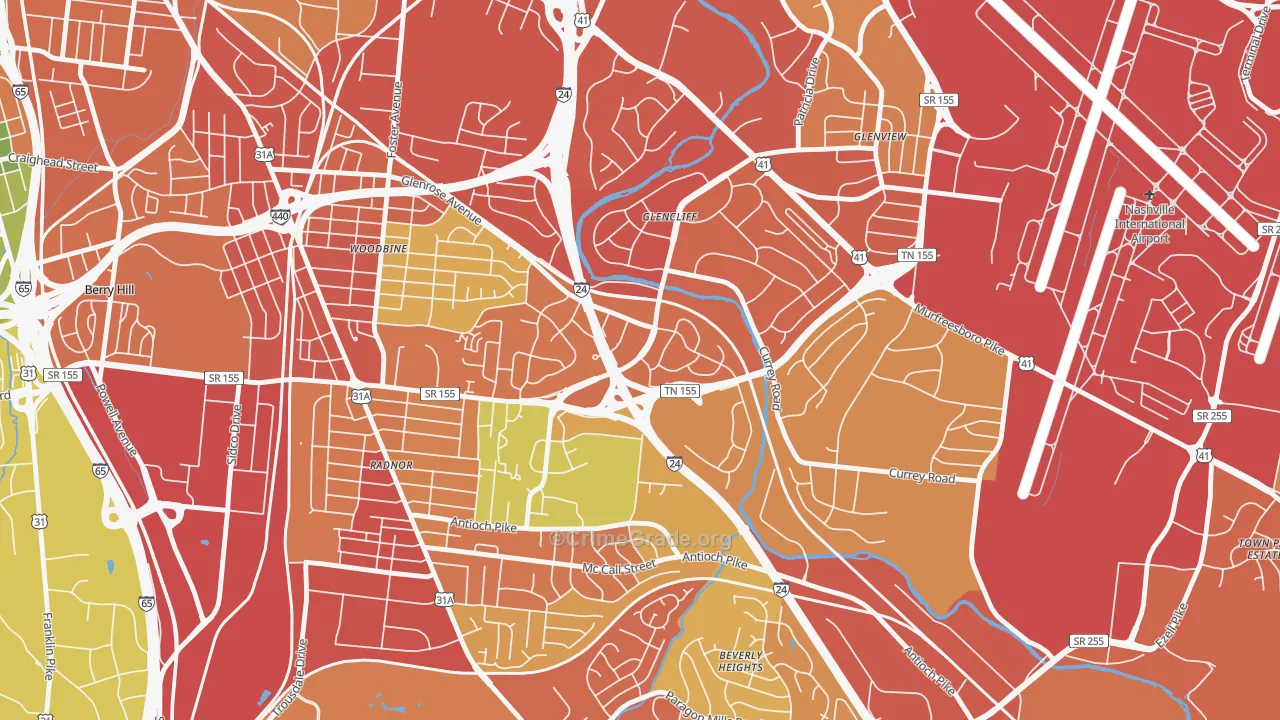Glencliff, Nashville, TN Map of Robbery Rates