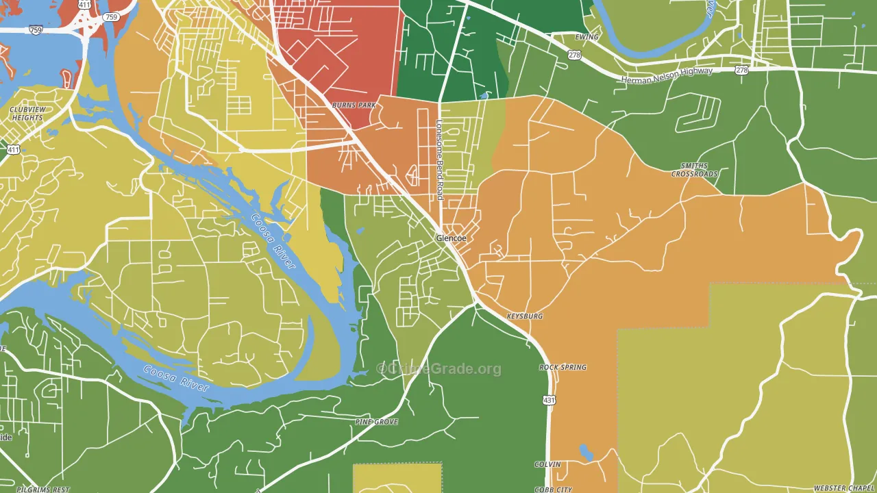 Glencoe, AL Map of Robbery Rates
