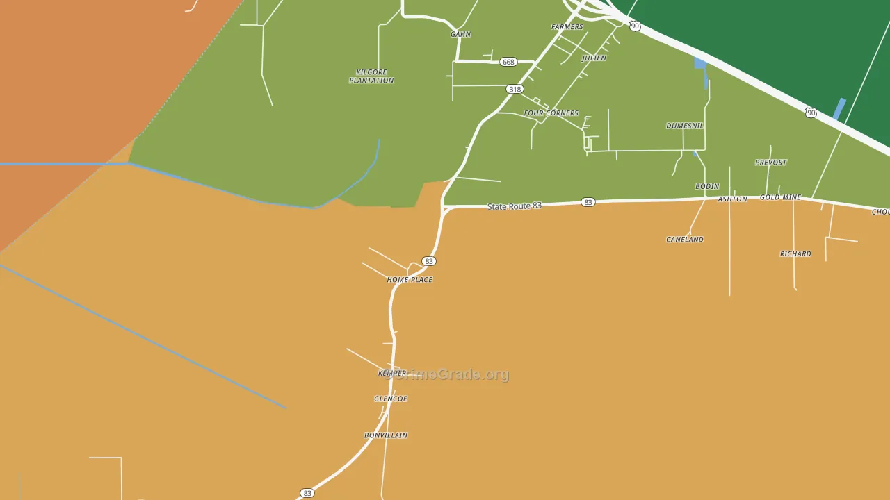 Glencoe, LA Map of Robbery Rates