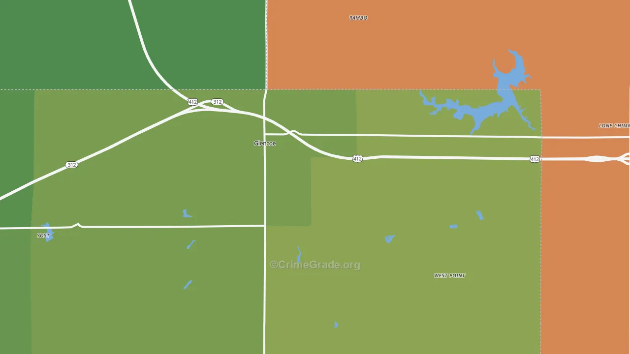 Glencoe, OK Map of Robbery Rates