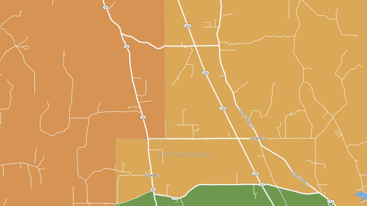 Glendale, AR Map of Robbery Rates