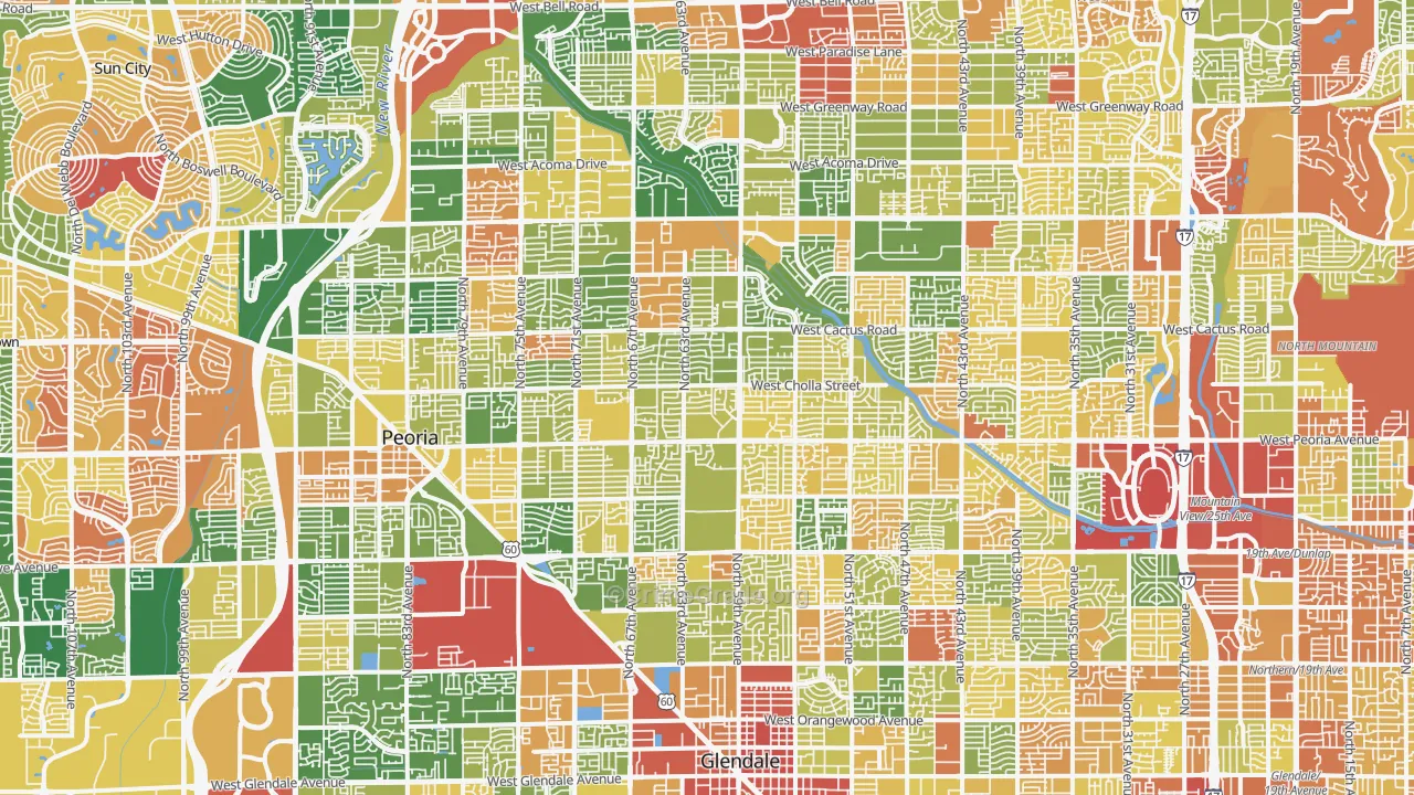 Glendale, AZ Map of Robbery Rates