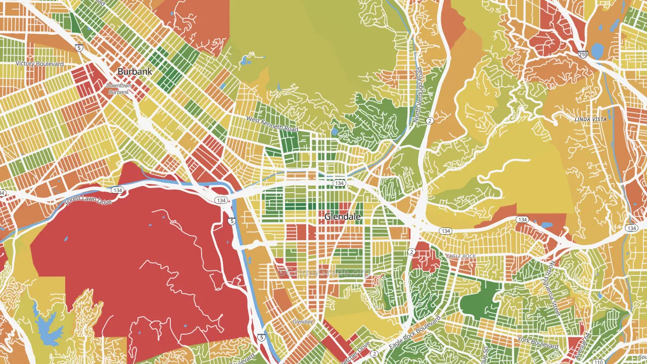 Glendale, CA Map of Robbery Rates