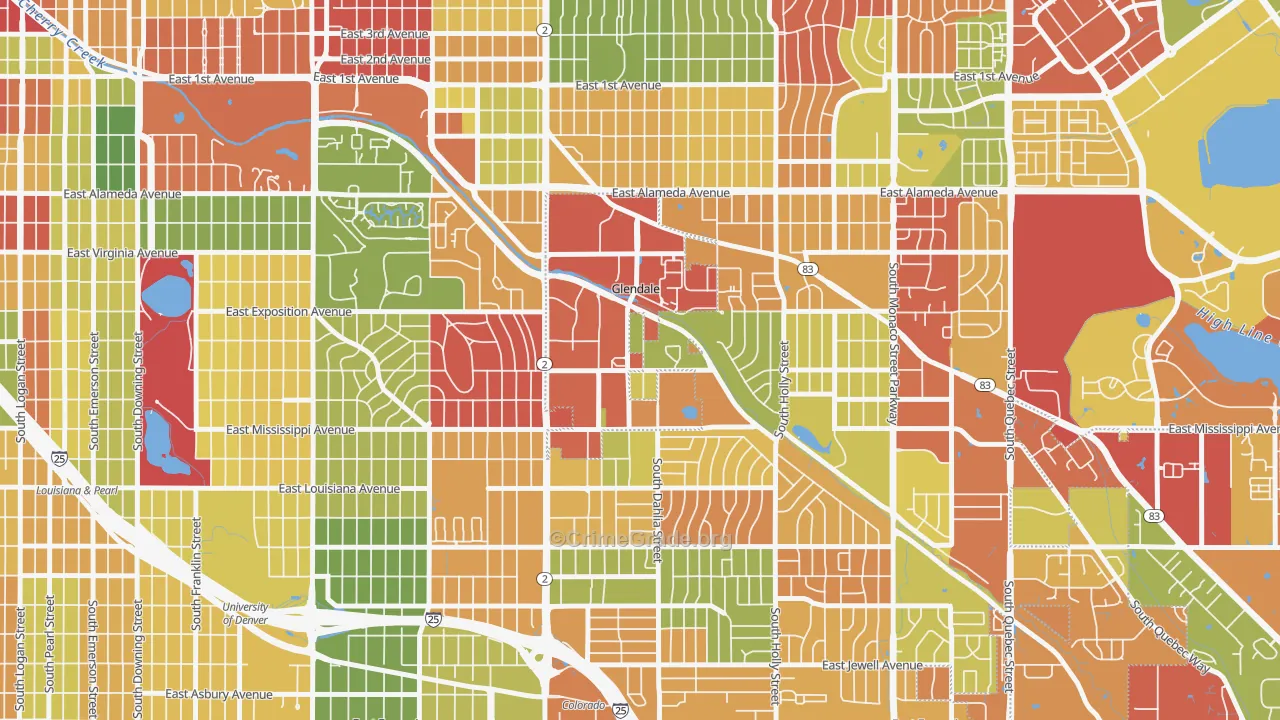 Glendale, CO Map of Robbery Rates