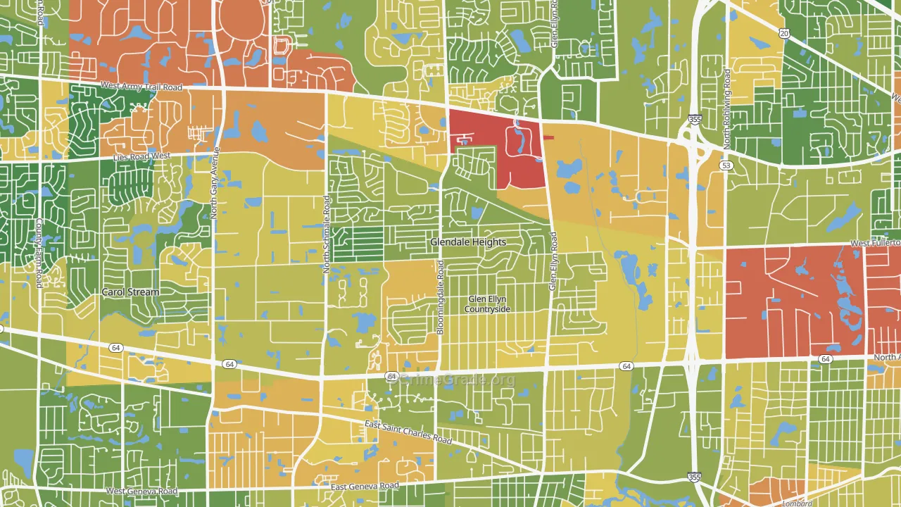 Glendale Heights, IL Map of Robbery Rates