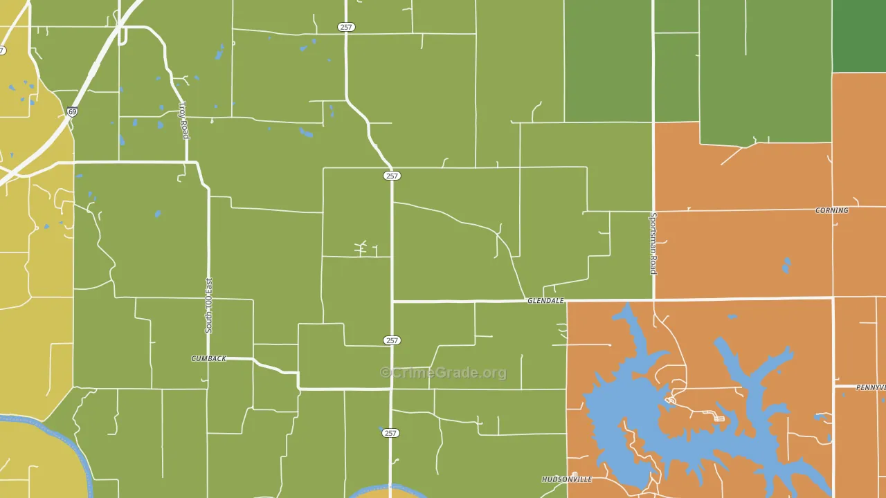 Glendale, IN Map of Robbery Rates