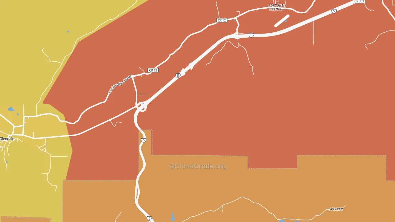 Glendale Junction, OR Map of Robbery Rates
