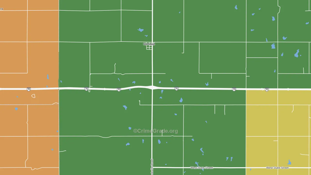 Glendale, KS Map of Robbery Rates