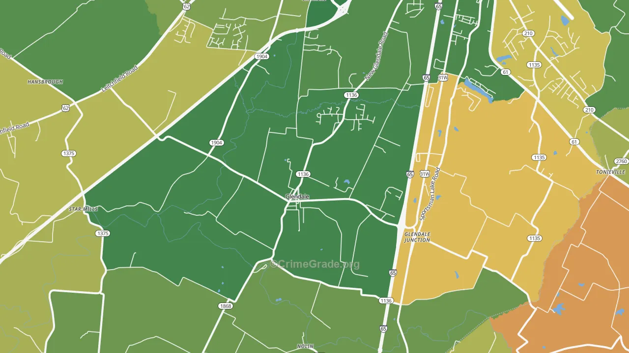 Glendale, KY Map of Robbery Rates