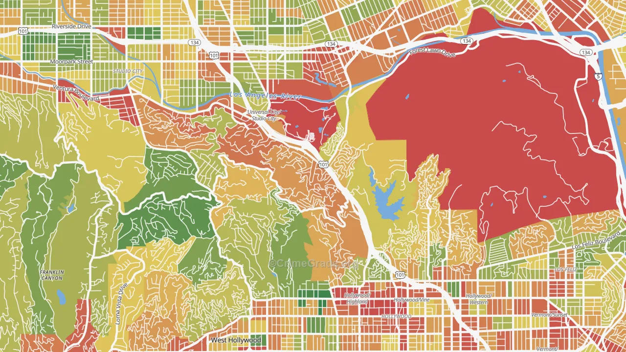 Glendale, Los Angeles, CA Map of Robbery Rates