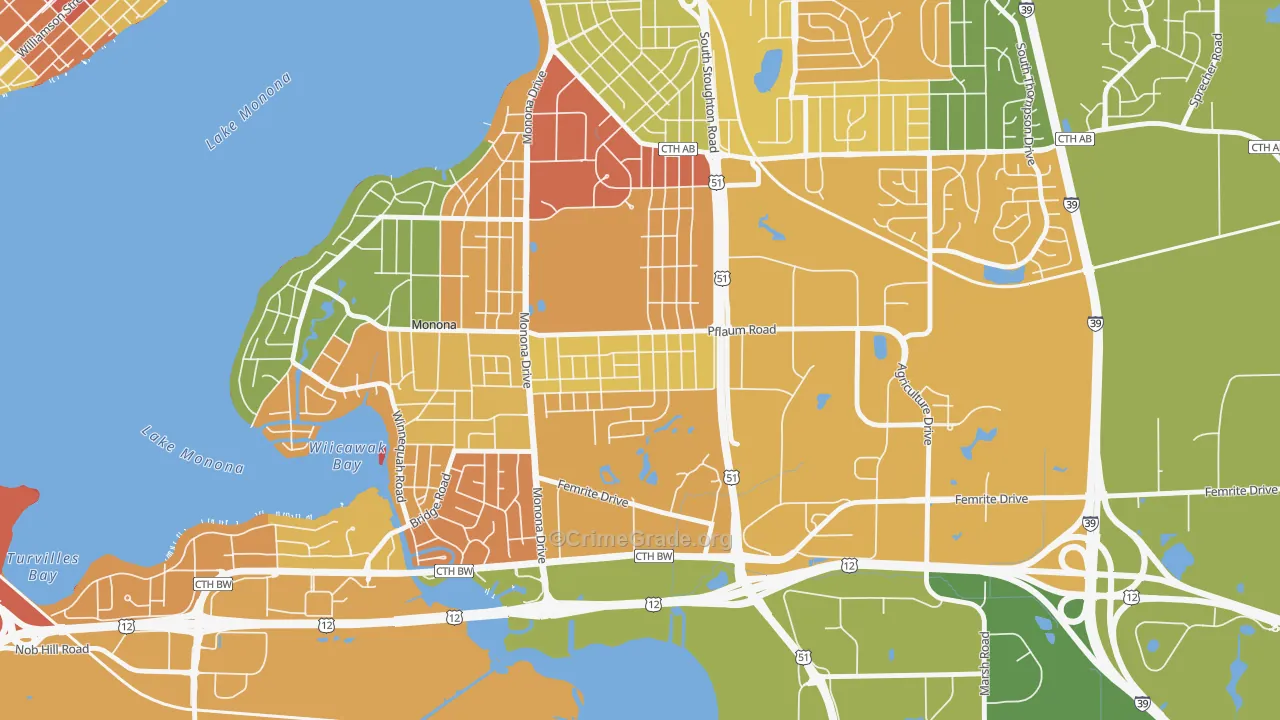 Glendale, Madison, WI Map of Robbery Rates