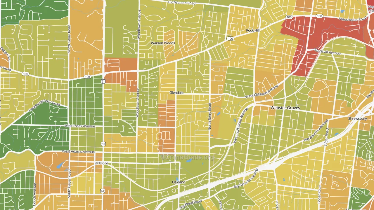 Glendale, MO Map of Robbery Rates