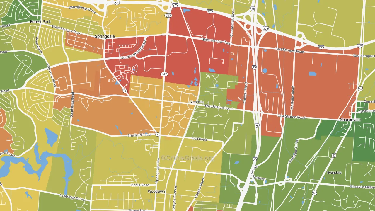 Glendale, OH Map of Robbery Rates