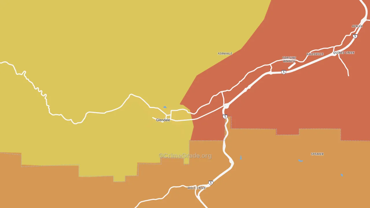 Glendale, OR Map of Robbery Rates