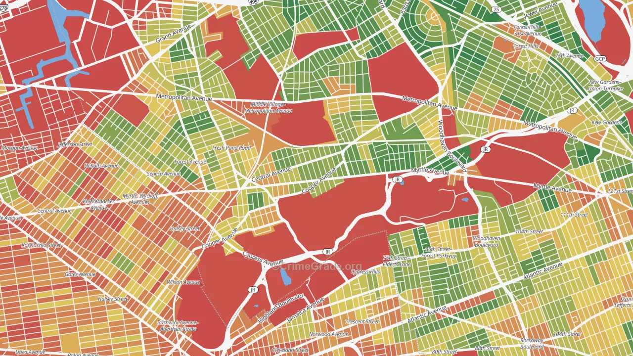 Glendale, Queens, NY Map of Robbery Rates