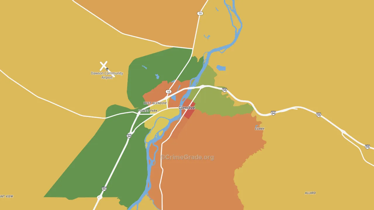 Glendive, MT Map of Robbery Rates