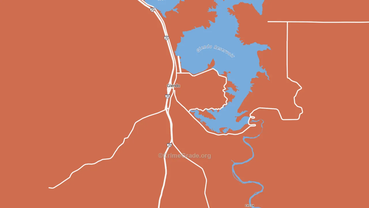 Glendo, WY Map of Robbery Rates