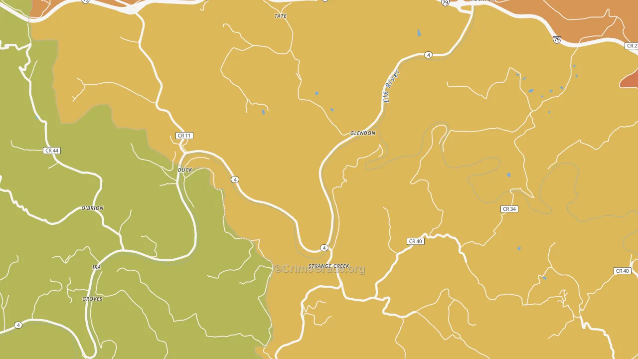 Glendon, WV Map of Robbery Rates