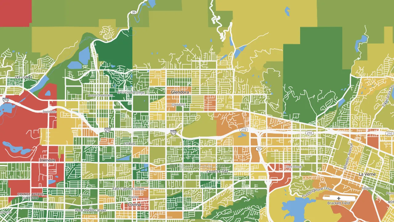 Glendora, CA Map of Robbery Rates