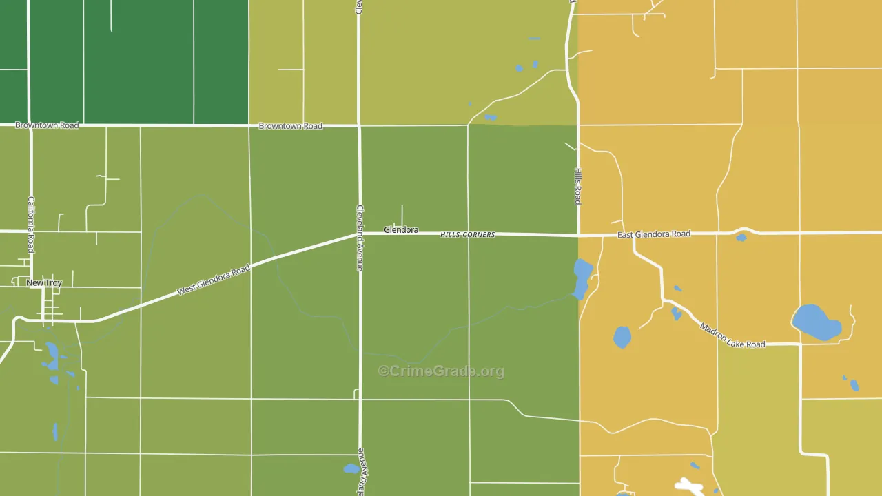 Glendora, MI Map of Robbery Rates