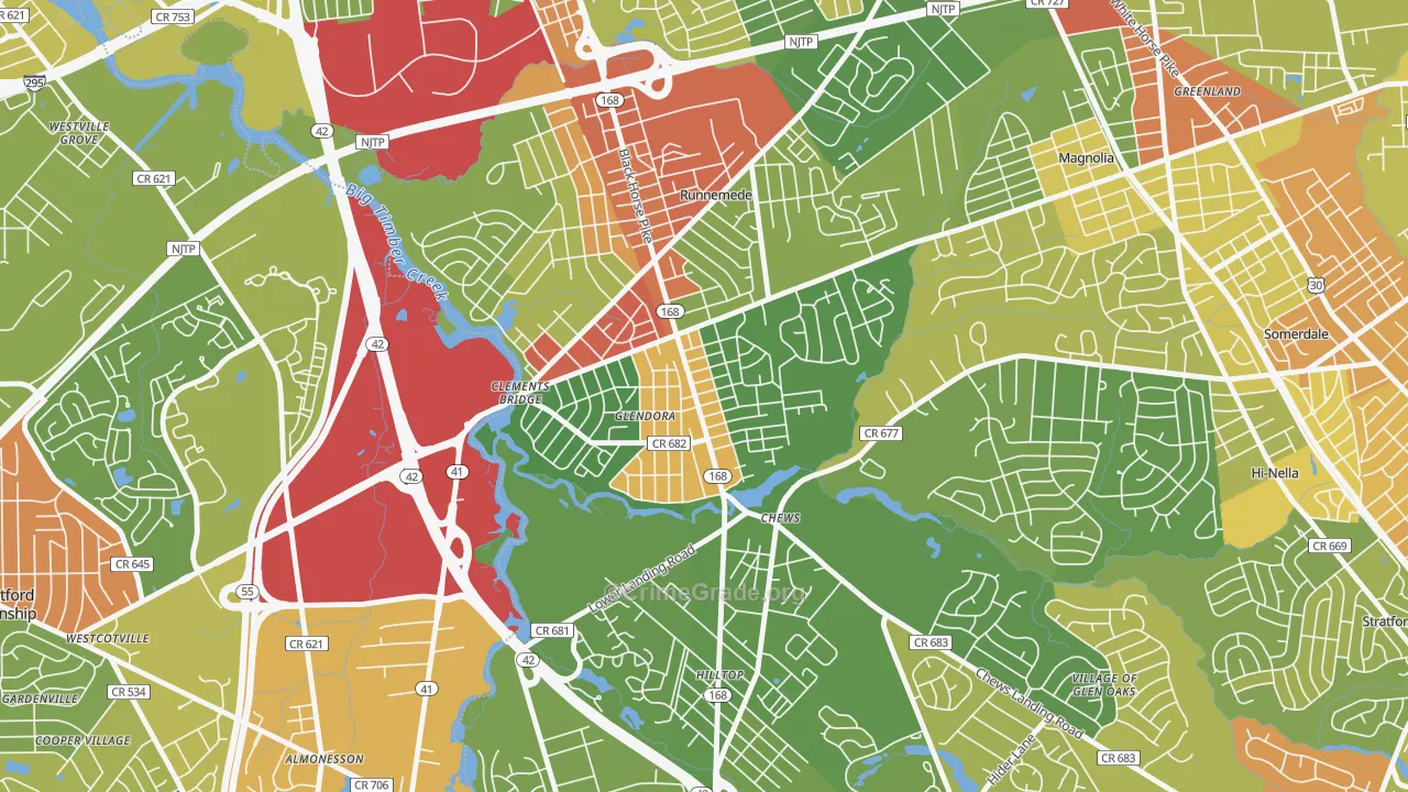 Glendora, NJ Map of Robbery Rates