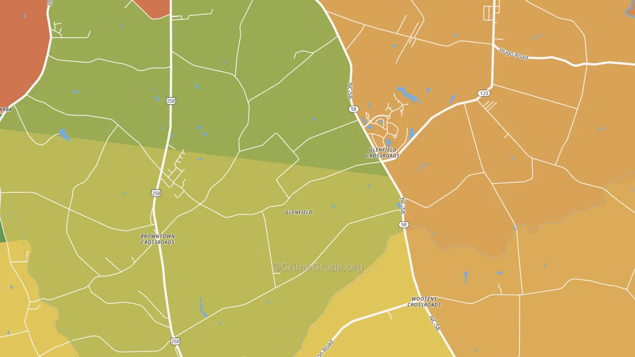 Glenfield, NC Map of Robbery Rates