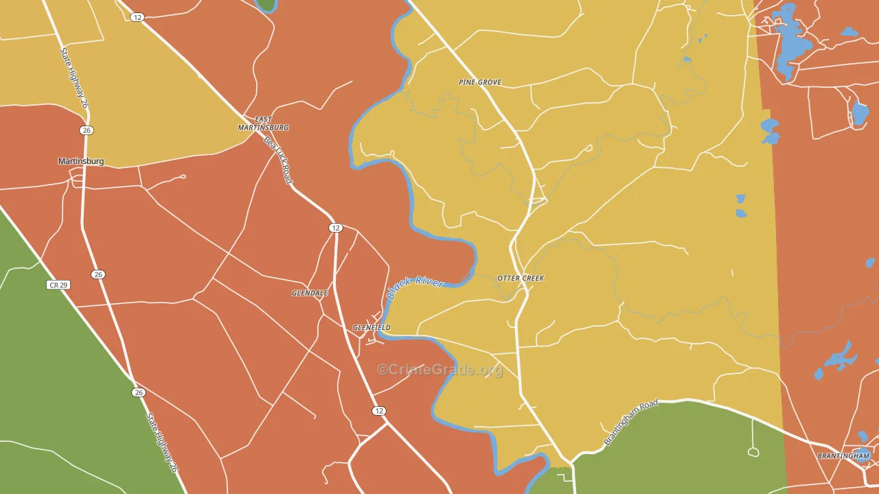 Glenfield, NY Map of Robbery Rates