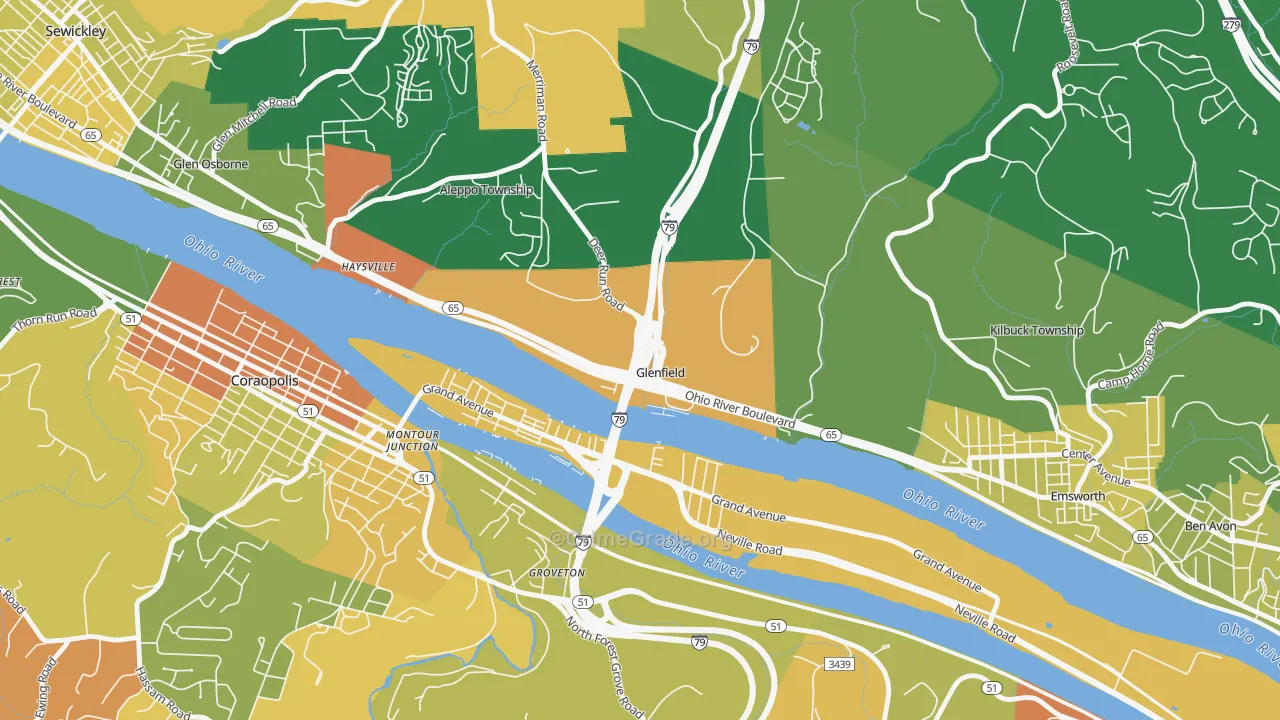 Glenfield, PA Map of Robbery Rates